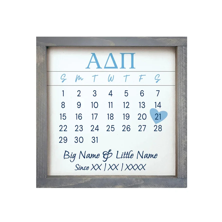 Alpha Delta Pi Personalized Big Little Calendar Framed Sign - 12x12