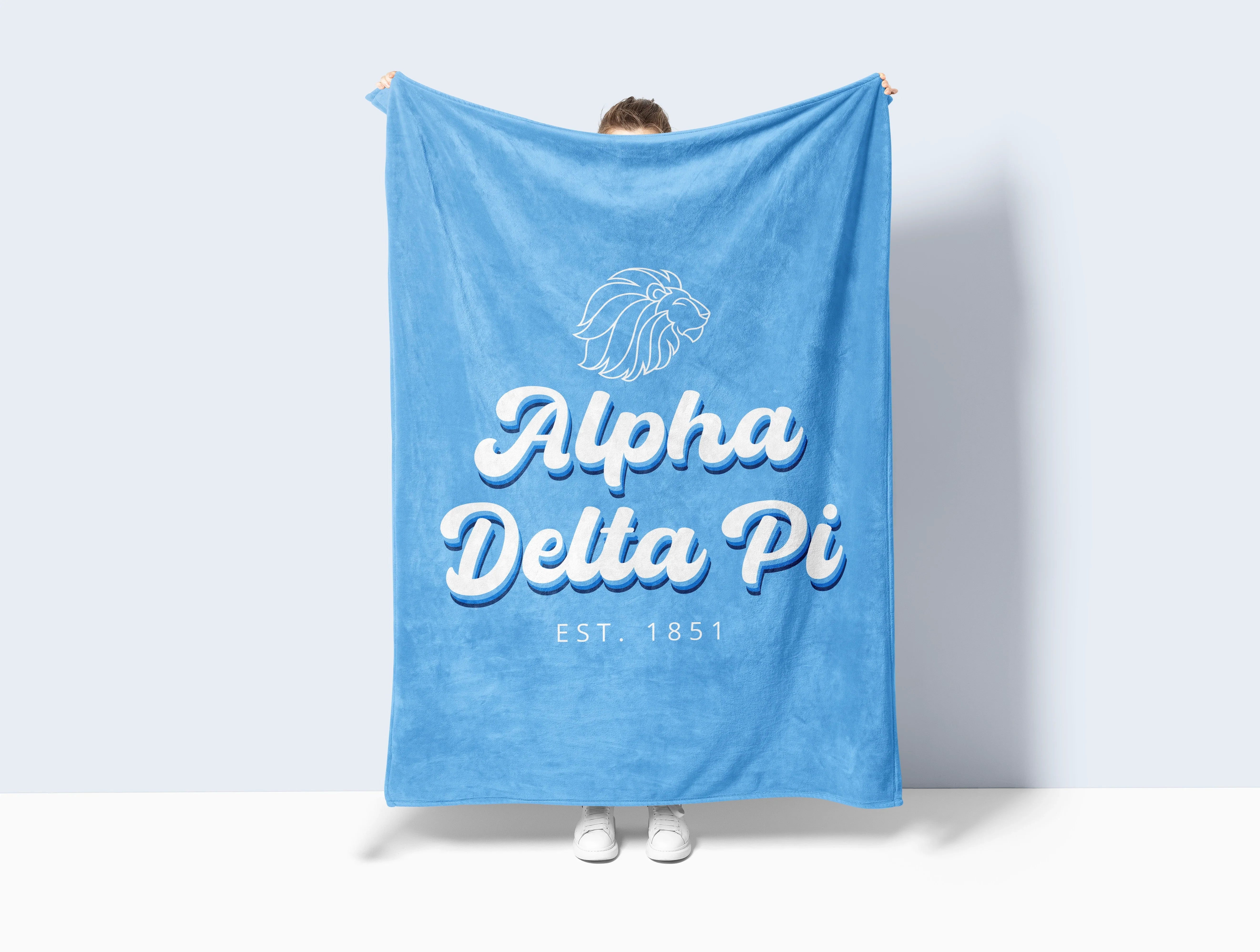 Alpha Delta Pi Sherpa Throw Blanket XL 60x80 Alphie Retro | ADPi Gifts