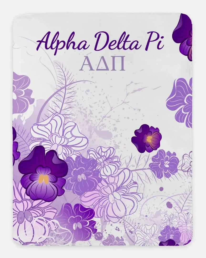 Alpha Delta Pi XL 60x80 Sherpa Throw Blanket - Violets Throw Blankets
