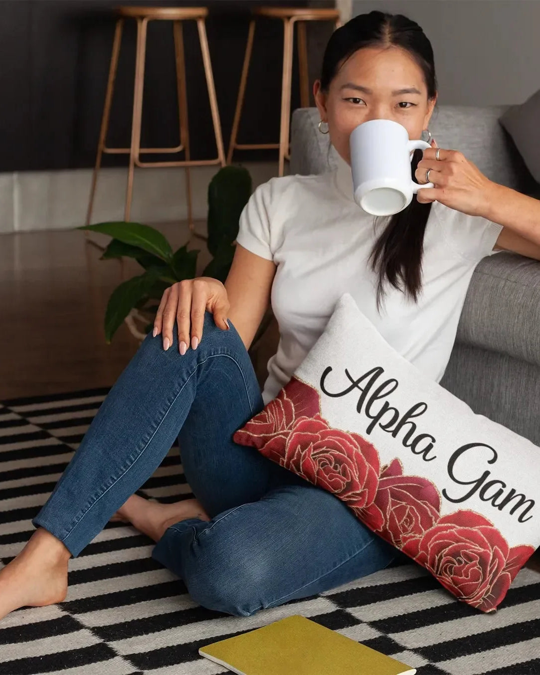 Alpha Gam Lumbar Throw Red Roses Campus Greek Fit