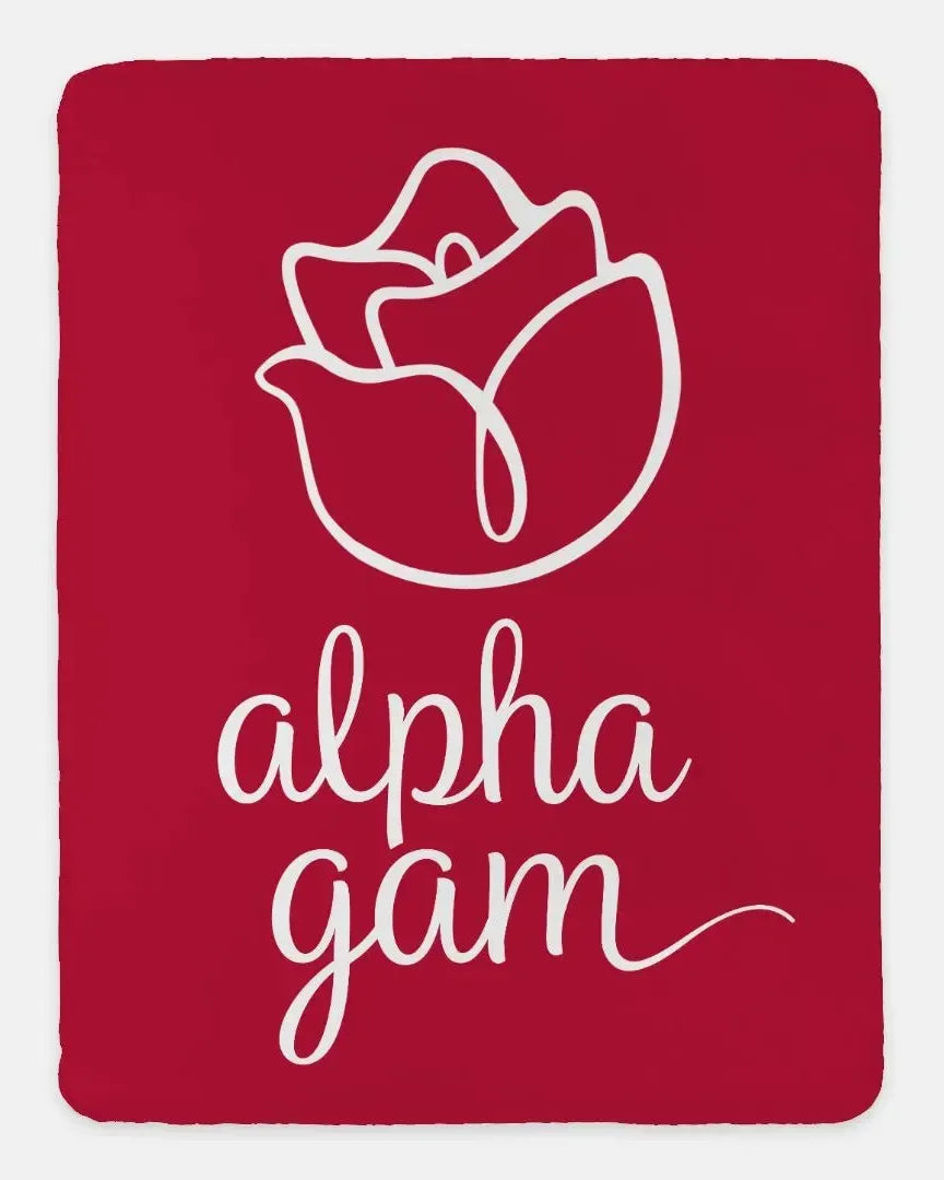 Alpha Gam XL 60x80 Sherpa Blanket - Red Rose Throw Blankets
