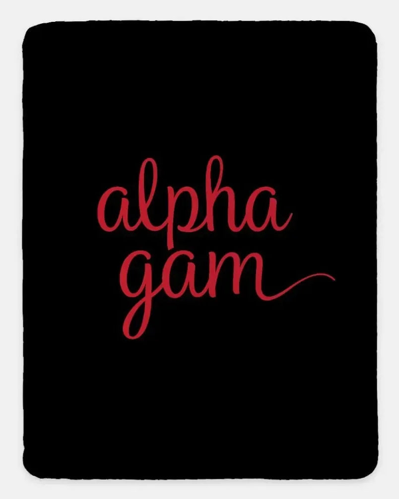 Alpha Gam XL 60x80 Sherpa Throw Blanket Red Campus Greek Fit