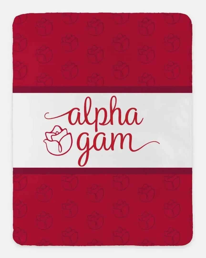 Alpha Gam XL 60x80 Sherpa Throw Blanket - Rose Pattern