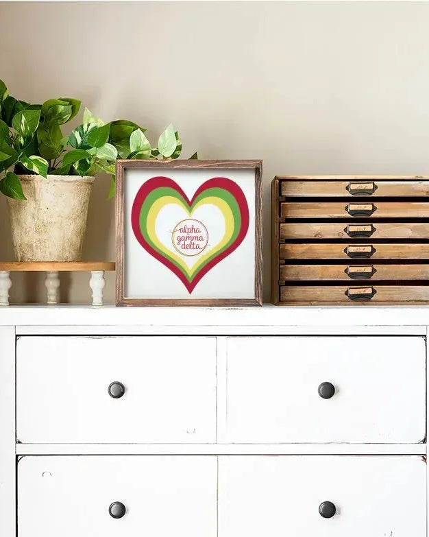 Alpha Gamma Delta 12x12 Heart Wood Framed Sign Wall Art & Signs