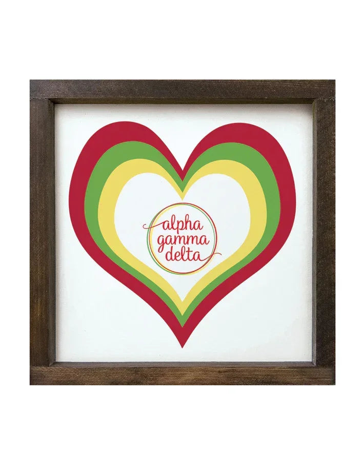 Alpha Gamma Delta 12x12 Heart Wood Framed Sign