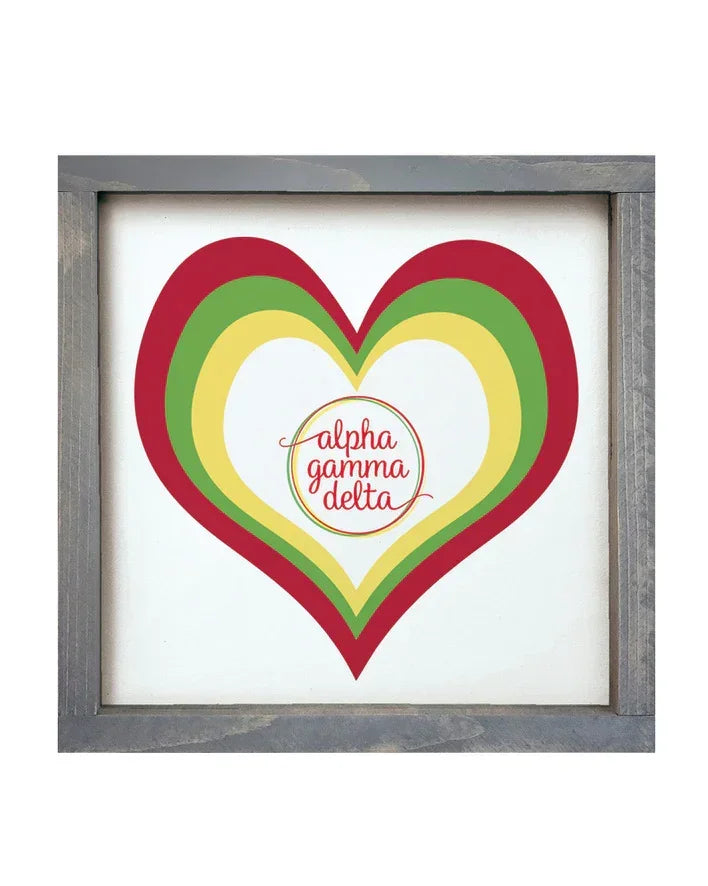 Alpha Gamma Delta 12x12 Heart Wood Framed Sign Weathered Gray