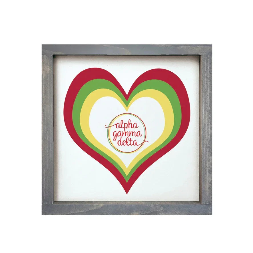 Alpha Gamma Delta 12x12 Heart Wood Framed Sign Weathered Gray