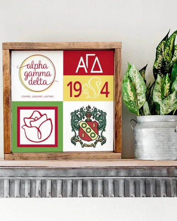 Alpha Gamma Delta 12x12 Wood Framed Sign - Classic Color Block Wall Art & Signs