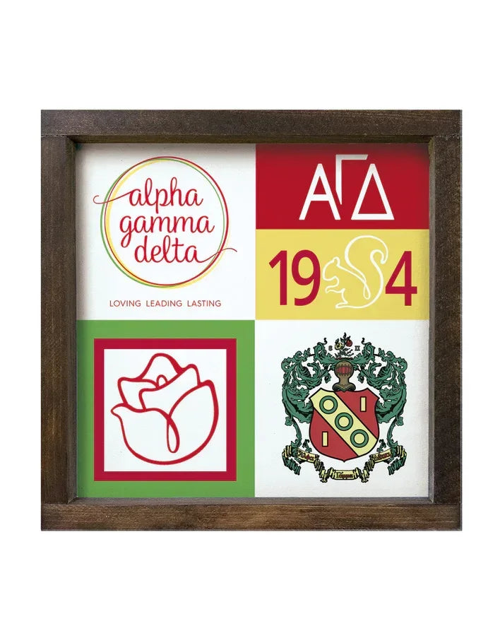 Alpha Gamma Delta 12x12 Wood Framed Sign - Classic Color Block