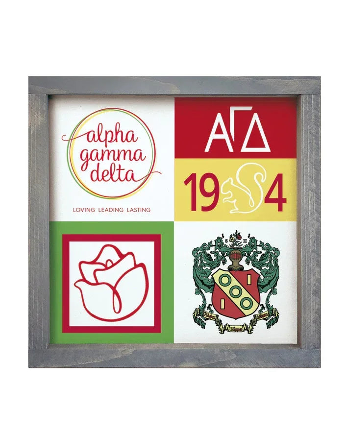 Alpha Gamma Delta 12x12 Wood Framed Sign - Classic Color Block