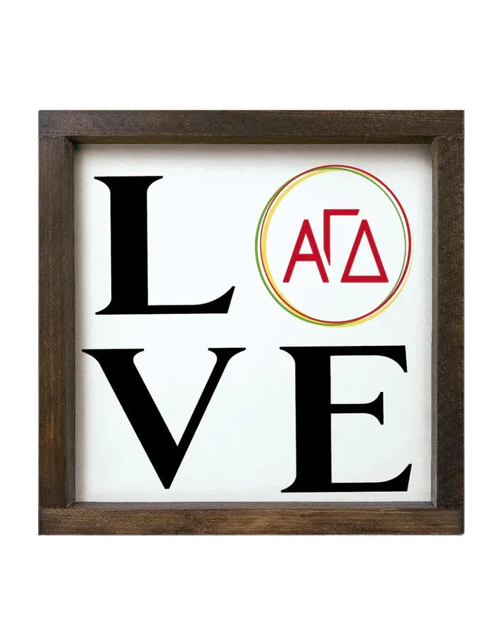 Alpha Gamma Delta 12x12 Wood Framed Sign - Greek Letters LOVE | AGD