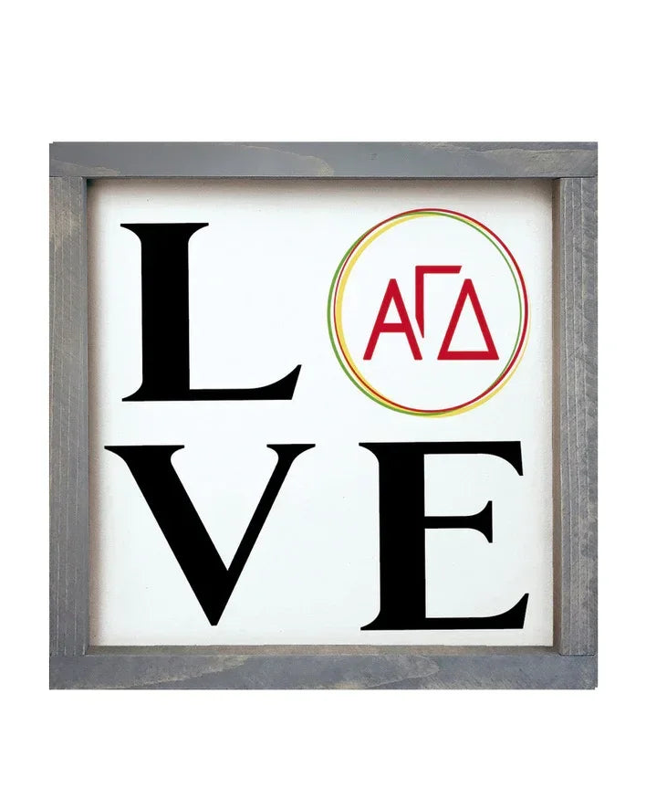 Alpha Gamma Delta 12x12 Wood Framed Sign - Greek Letters LOVE | AGD