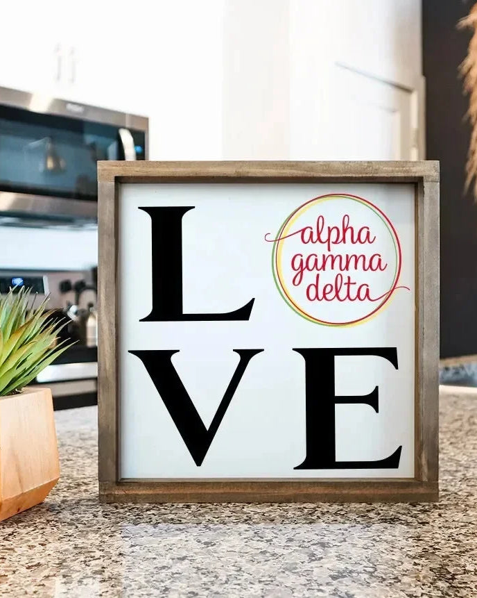 Alpha Gamma Delta 12x12 Wood Framed Sign - LOVE Wall Art & Signs