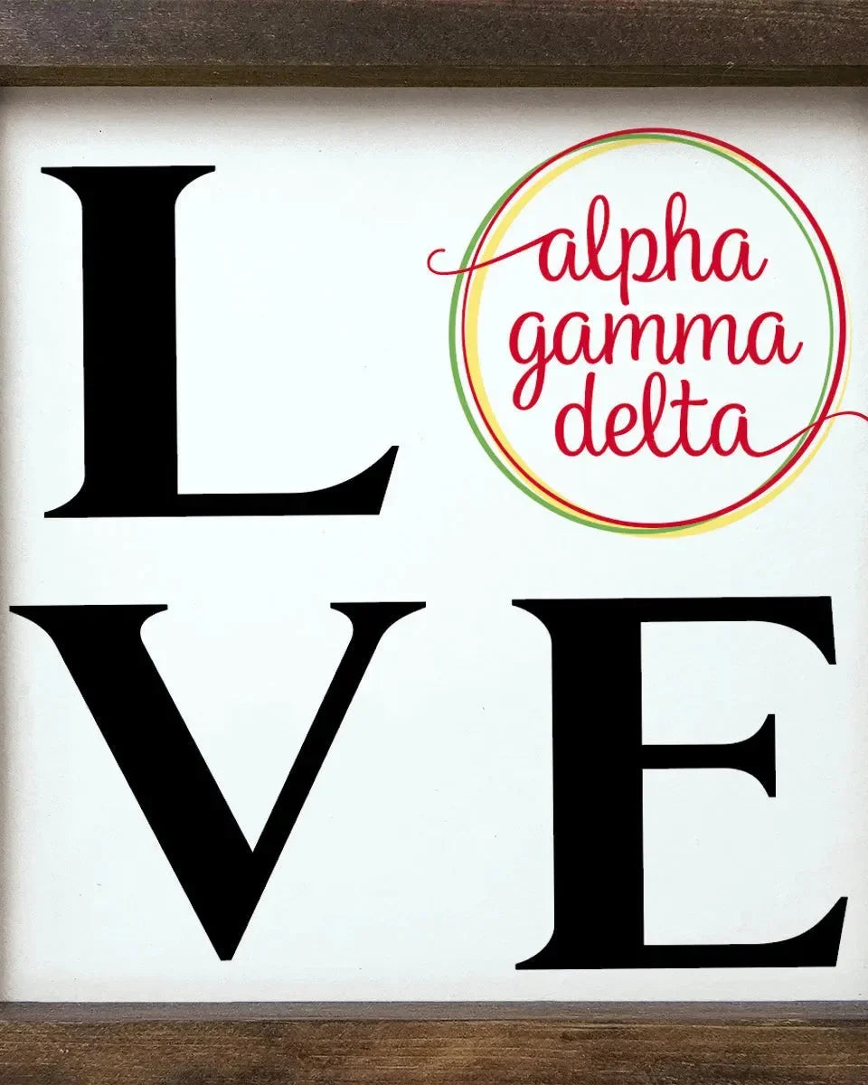 Alpha Gamma Delta 12x12 Wood Framed Sign - LOVE Walnut Stain Wall Art & Signs
