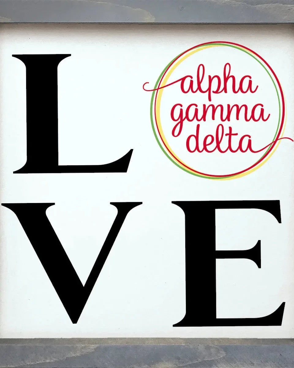 Alpha Gamma Delta 12x12 Wood Framed Sign - LOVE Weathered Gray Wall Art & Signs