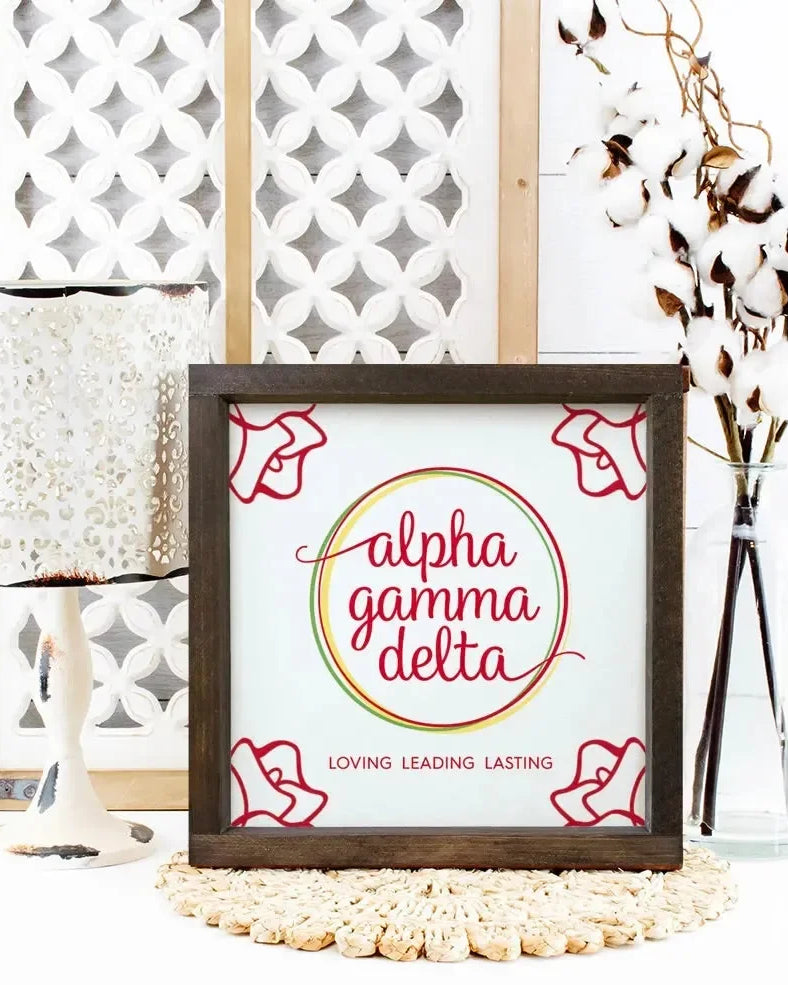 Alpha Gamma Delta 12x12 Wood Framed Sign - Roses Wall Art & Signs