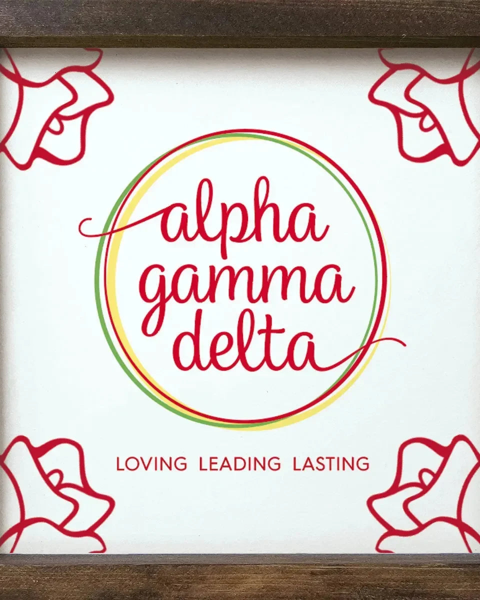 Alpha Gamma Delta 12x12 Wood Framed Sign - Roses Walnut Stain Wall Art & Signs