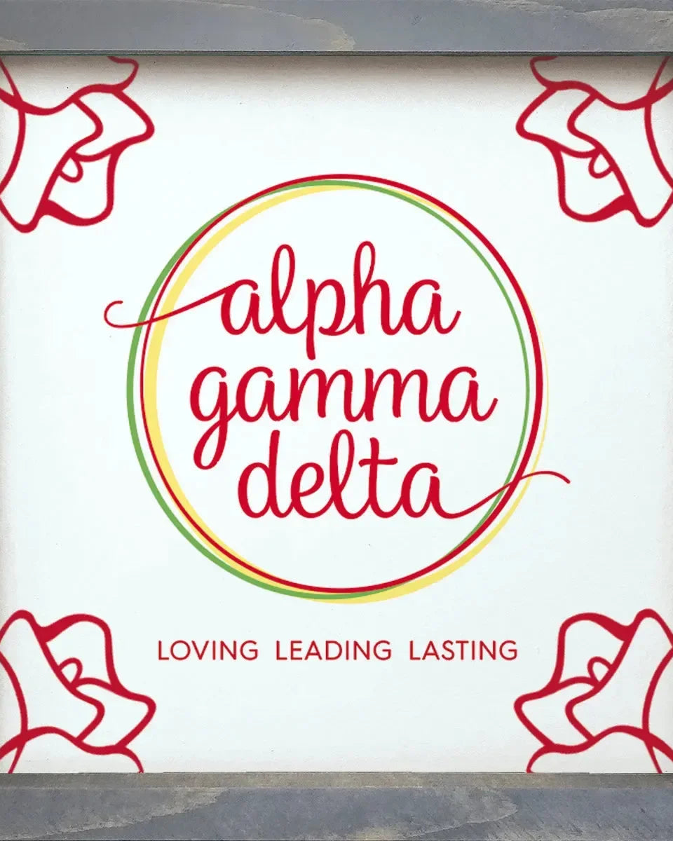 Alpha Gamma Delta 12x12 Wood Framed Sign - Roses Weathered Gray Wall Art & Signs