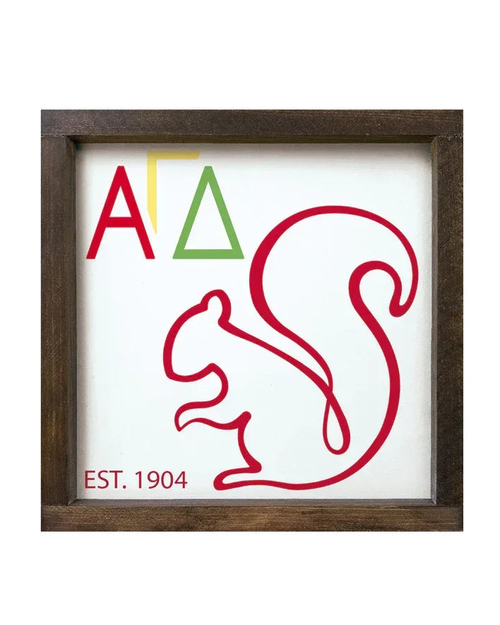 Alpha Gamma Delta 12x12 Wood Framed Sign - Squirrel Flash Card | AGD