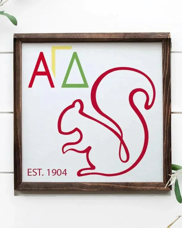 Alpha Gamma Delta 12x12 Wood Framed Sign - Squirrel Flash Card Wall Art & Signs