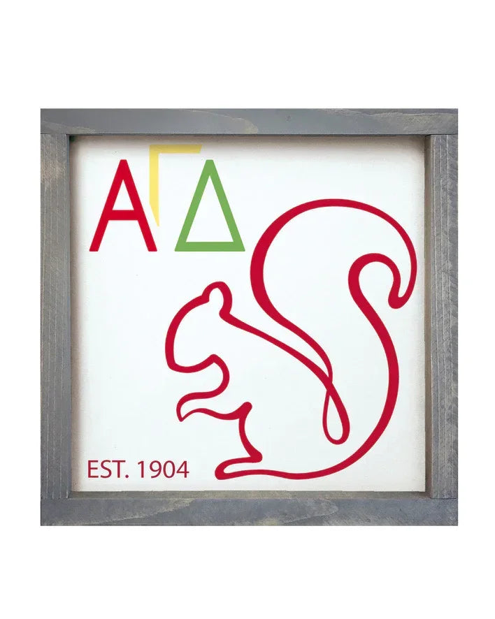 Alpha Gamma Delta 12x12 Wood Framed Sign - Squirrel Flash Card | AGD