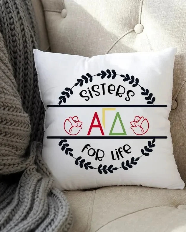 Alpha Gamma Delta 18" Throw Pillow Cover - Sisters For Life Pillow Covers