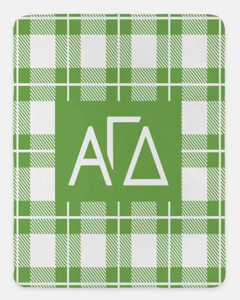 Alpha Gamma Delta XL 60x80 Plaid Sherpa Throw Blanket Green