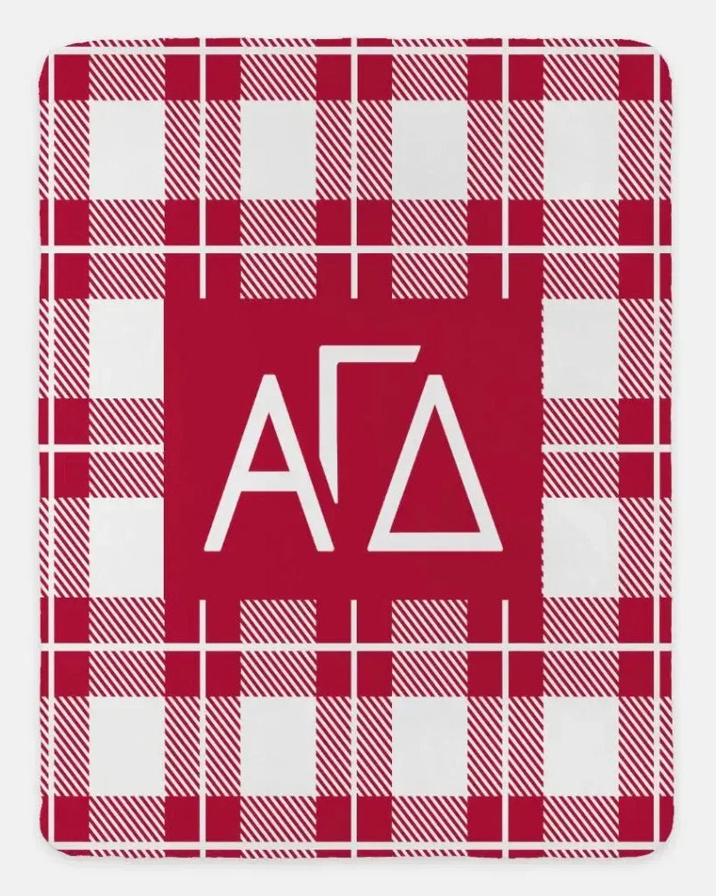 Alpha Gamma Delta XL 60x80 Plaid Sherpa Throw Blanket Red