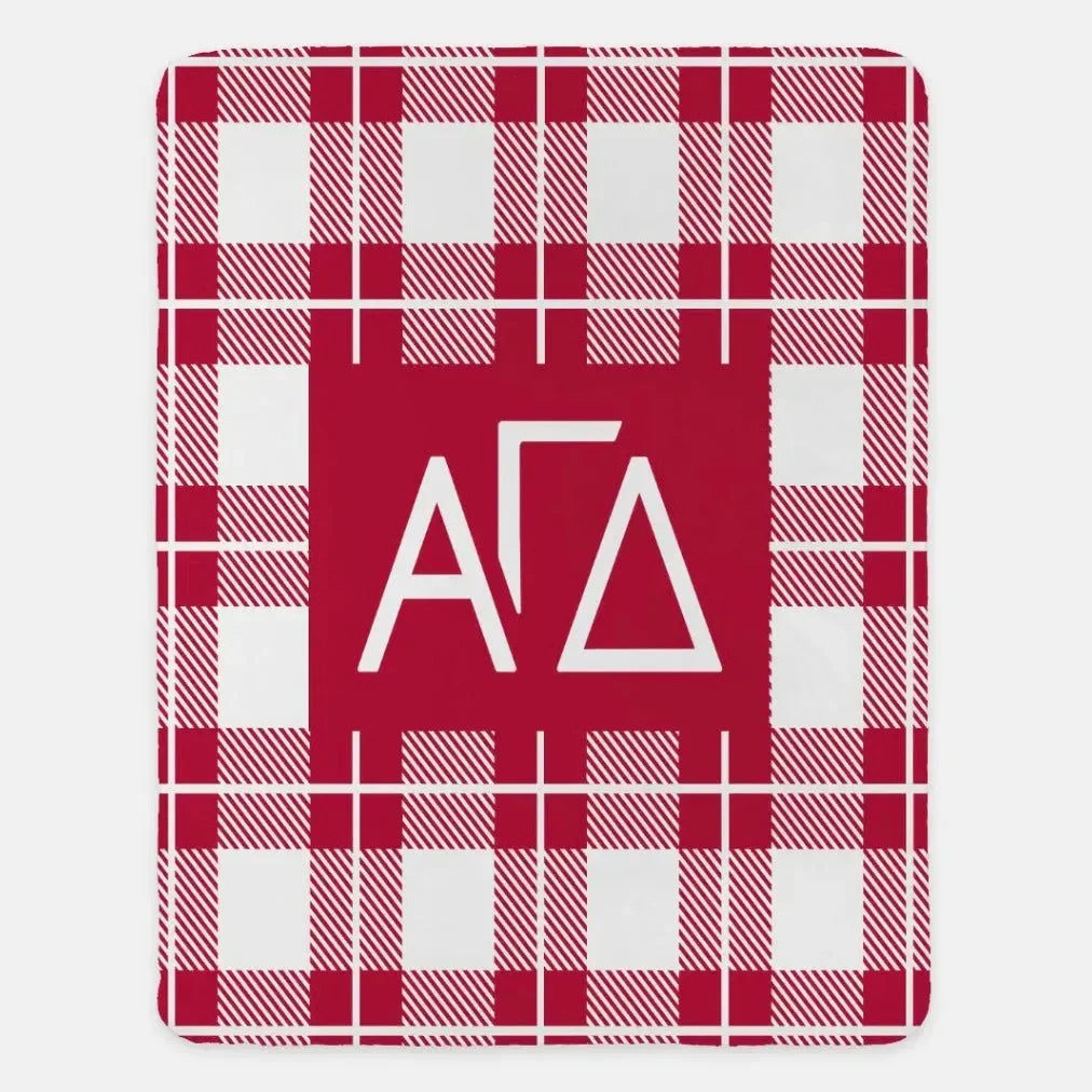 Alpha Gamma Delta XL 60x80 Plaid Sherpa Throw Blanket Red