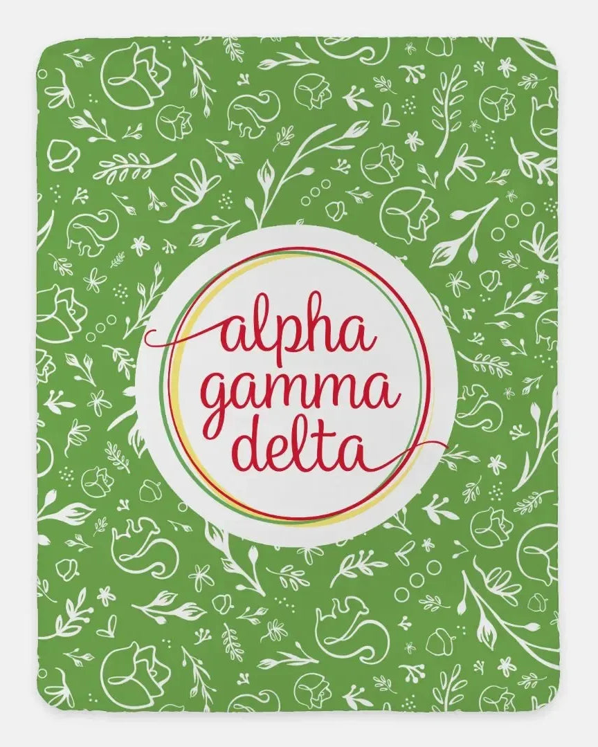 Alpha Gamma Delta XL 60x80 Sherpa Throw Blanket - Combo Pattern Green
