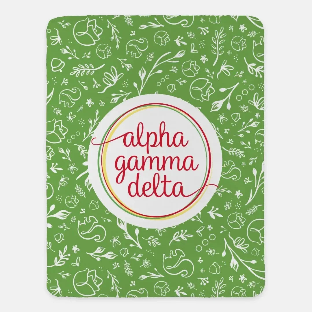 Alpha Gamma Delta XL 60x80 Sherpa Throw Blanket - Combo Pattern Green