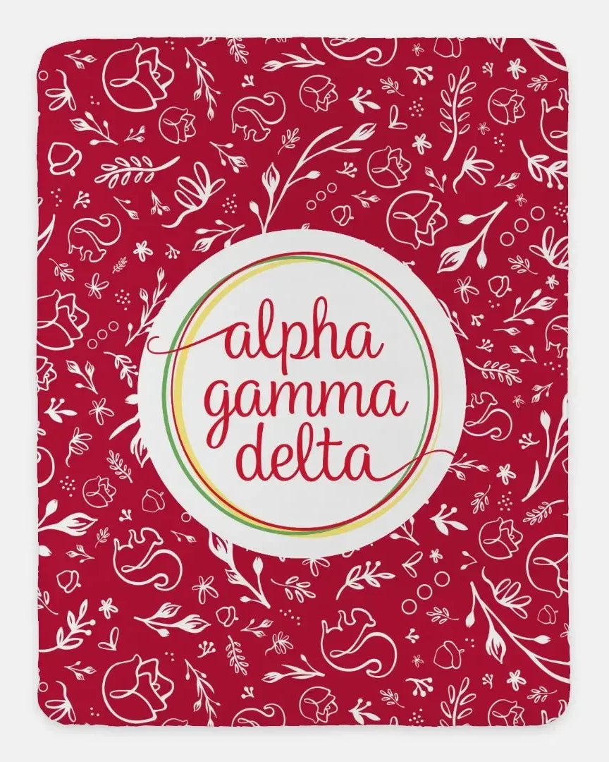Alpha Gamma Delta XL 60x80 Sherpa Throw Blanket - Combo Pattern Red