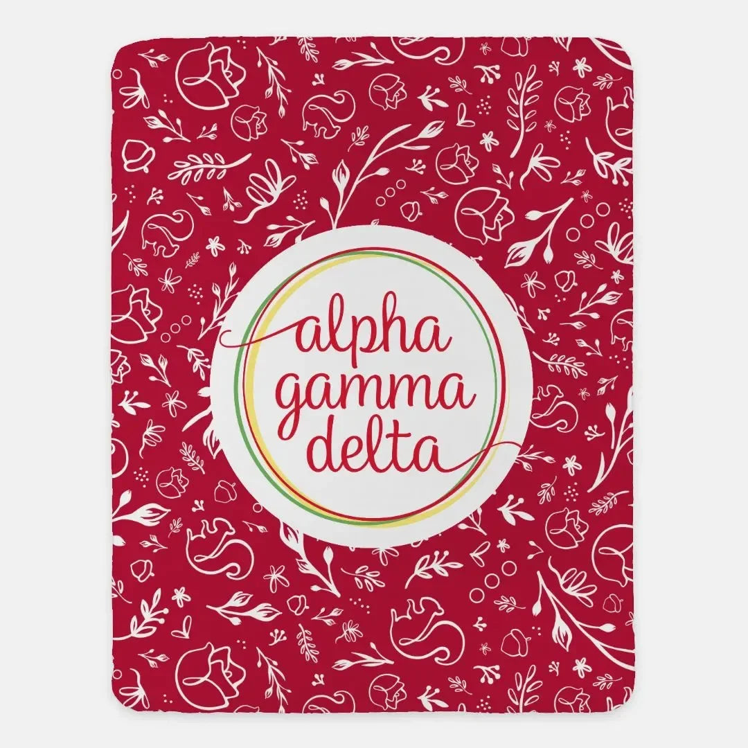 Alpha Gamma Delta XL 60x80 Sherpa Throw Blanket - Combo Pattern Red