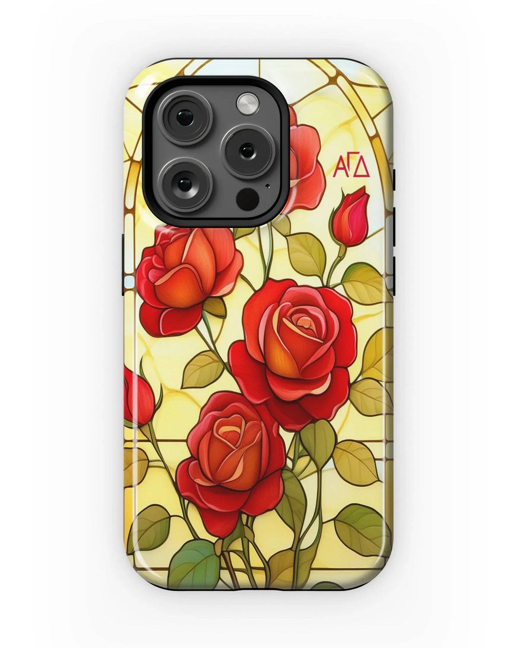 Alpha Gamma Delta iPhone 16, 15, 14 Mobile Phone Case - Stained Glass Roses Gloss
