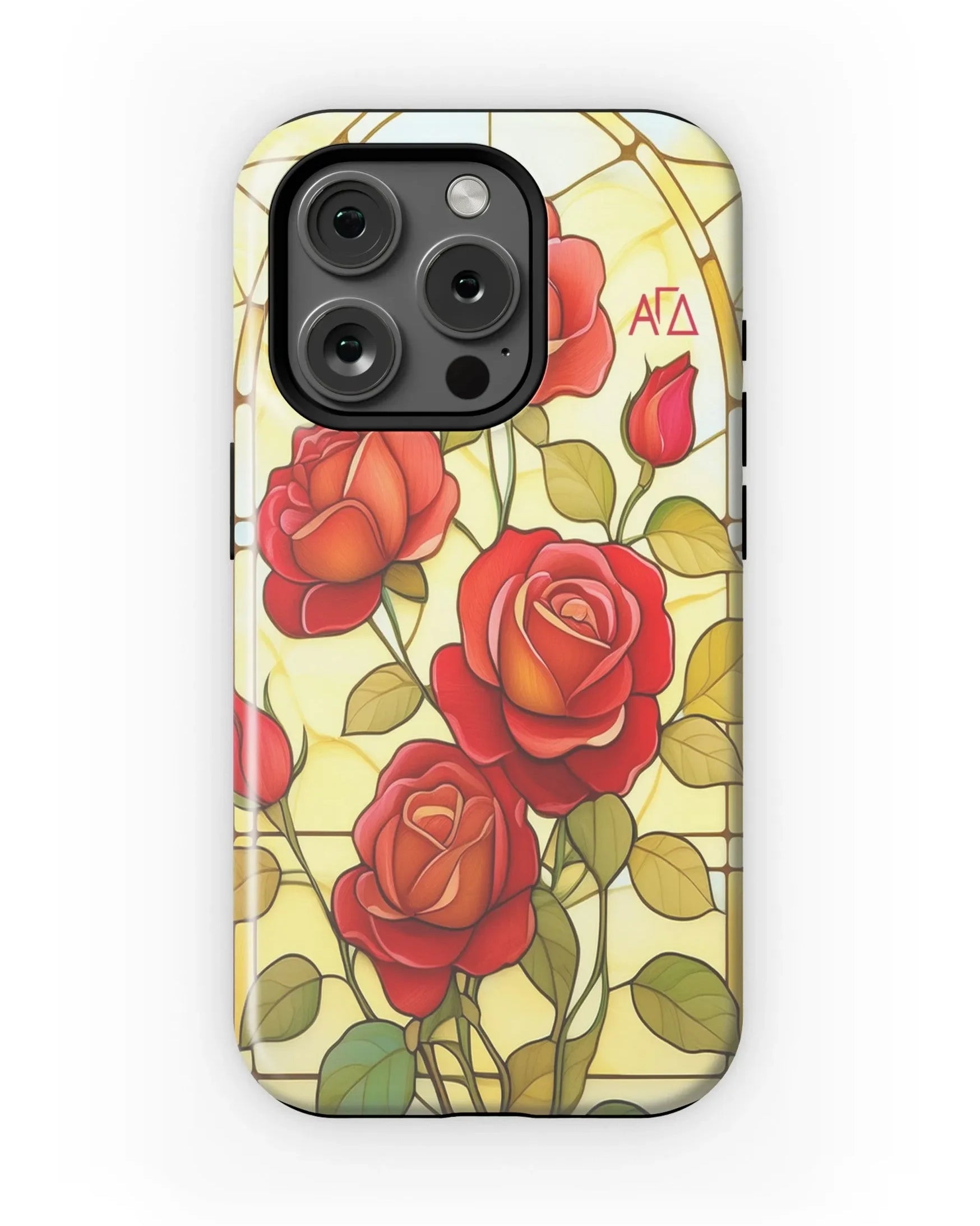 Alpha Gamma Delta iPhone 16, 15, 14 Mobile Phone Case - Stained Glass Roses Matte