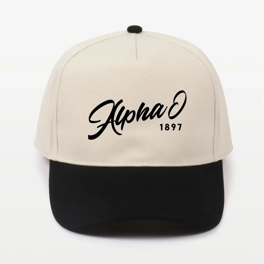 Alpha O Embroidered Two-Tone Baseball Cap - Script 1897 | Custom Gifts