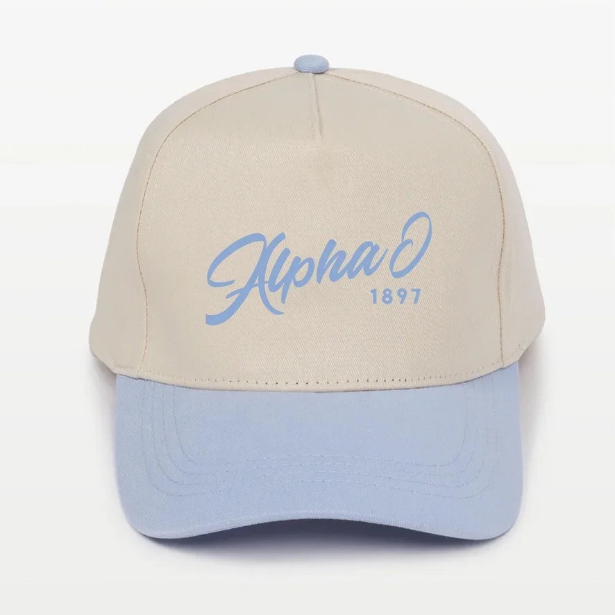 Alpha O Embroidered Two-Tone Baseball Cap - Script 1897 | Custom Gifts