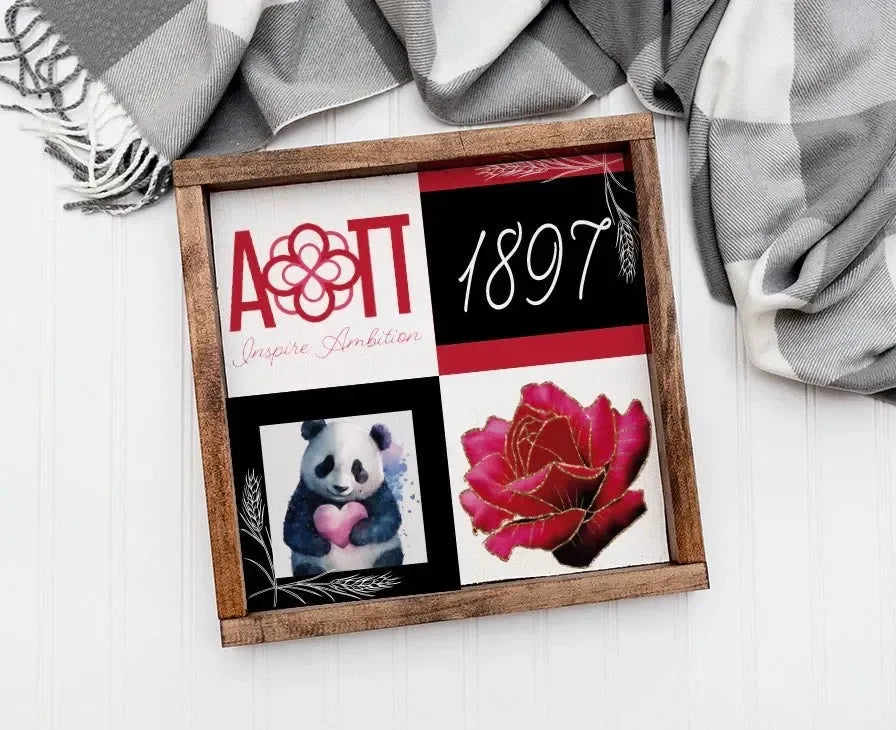 Alpha Omicron Pi 12x12 Wood Framed Sign - Classic Color Block Wall Art & Signs