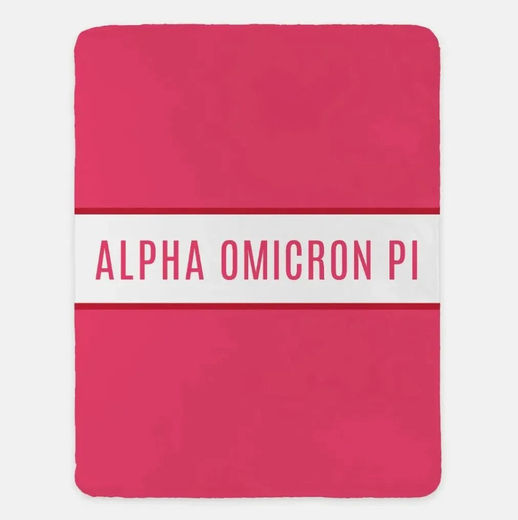 Alpha Omicron Pi XL 60x80 Sherpa Throw Blanket - Center Band Pink Throw Blankets