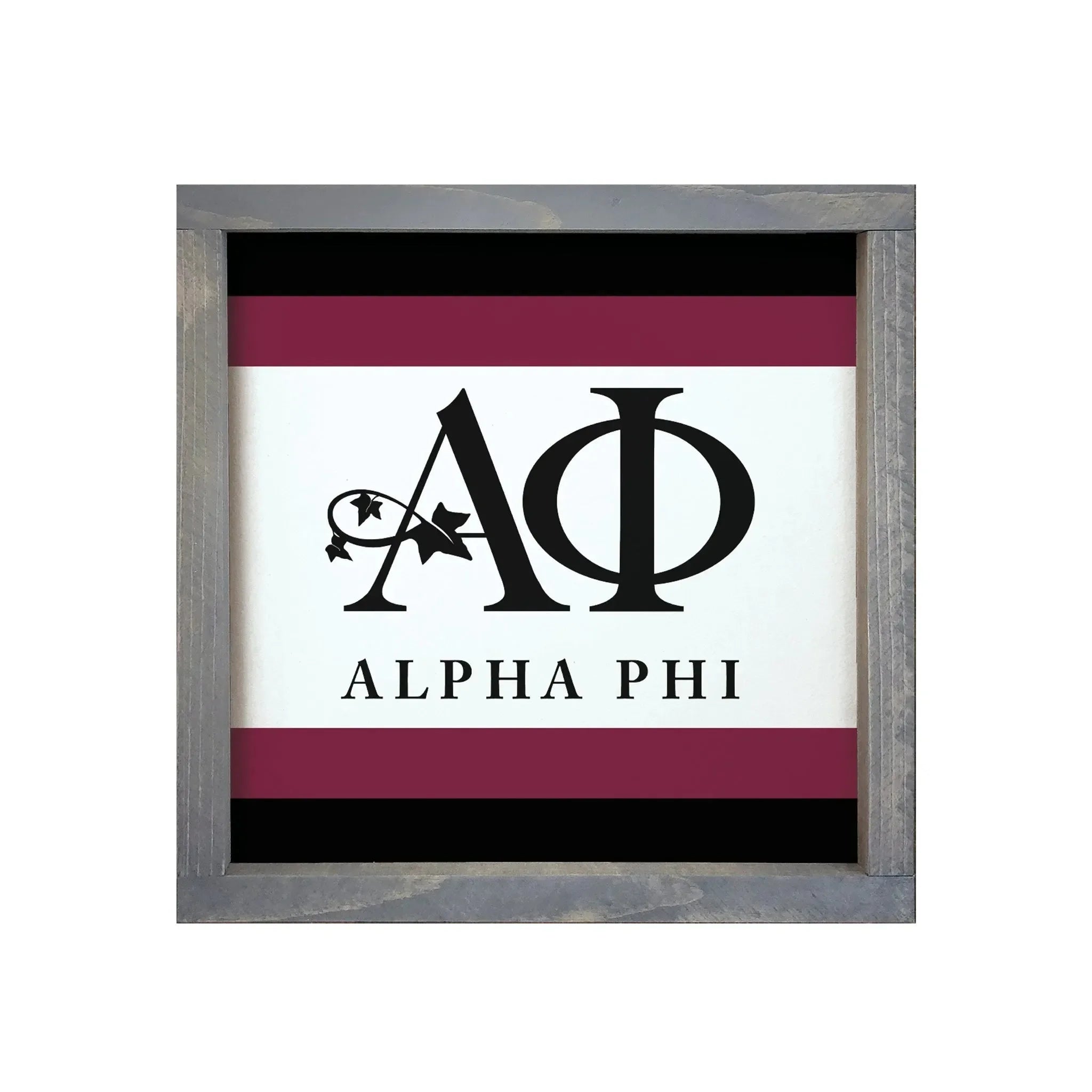 Alpha Phi 12x12 Wood Framed Sign - Traditional Stripes Weathered Gray Wall Art & Signs