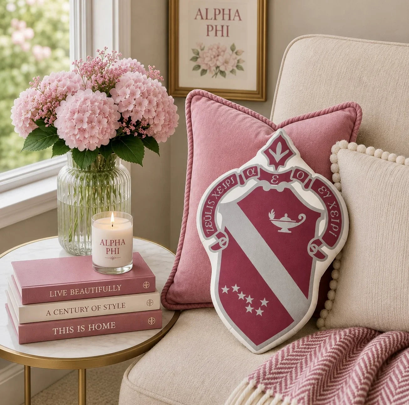 Alpha Phi Crest Custom Shape Throw Pillow | APhi Big Little Gifts