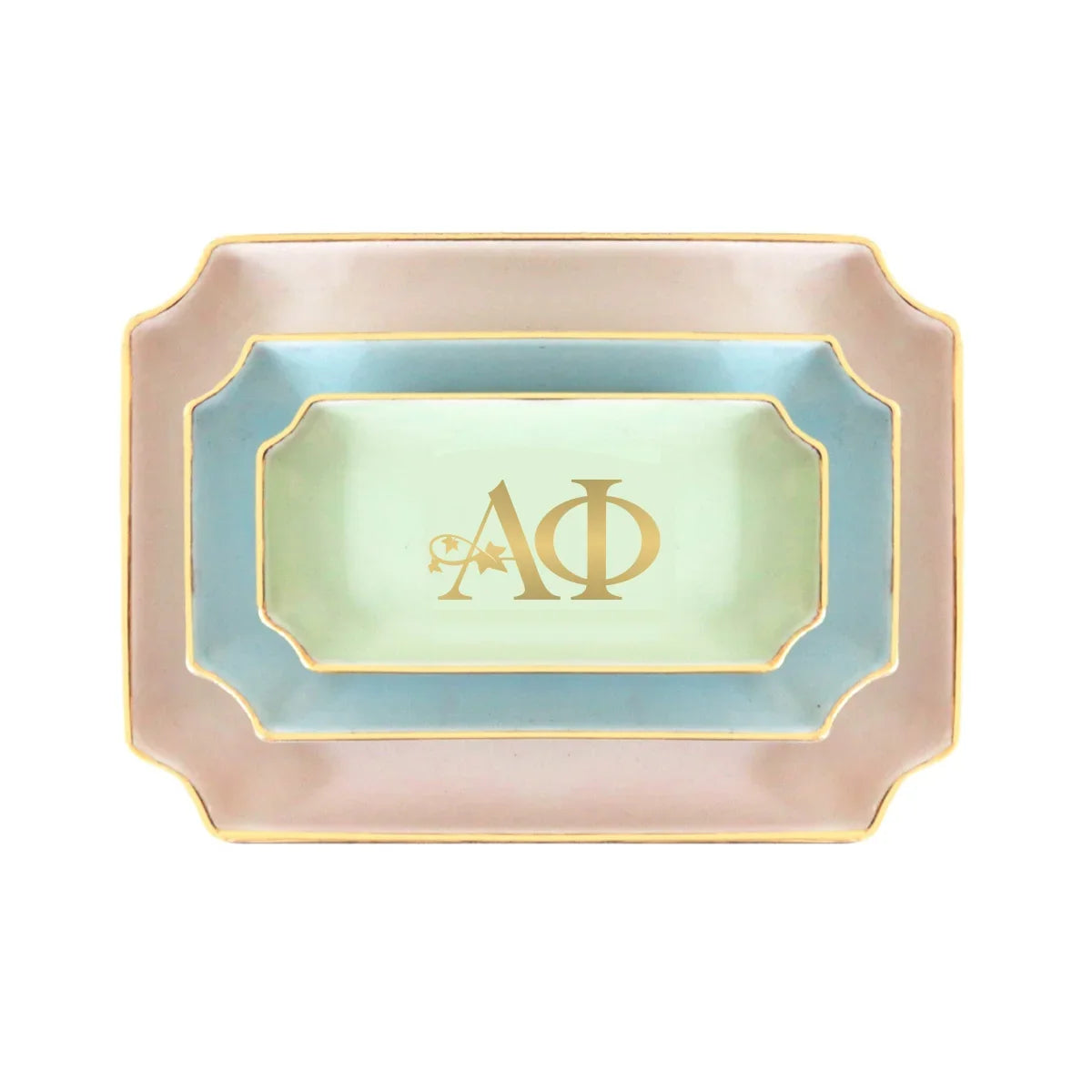 Alpha Phi Gold Monogram Ceramic Decorative Tray Jewelry Dish