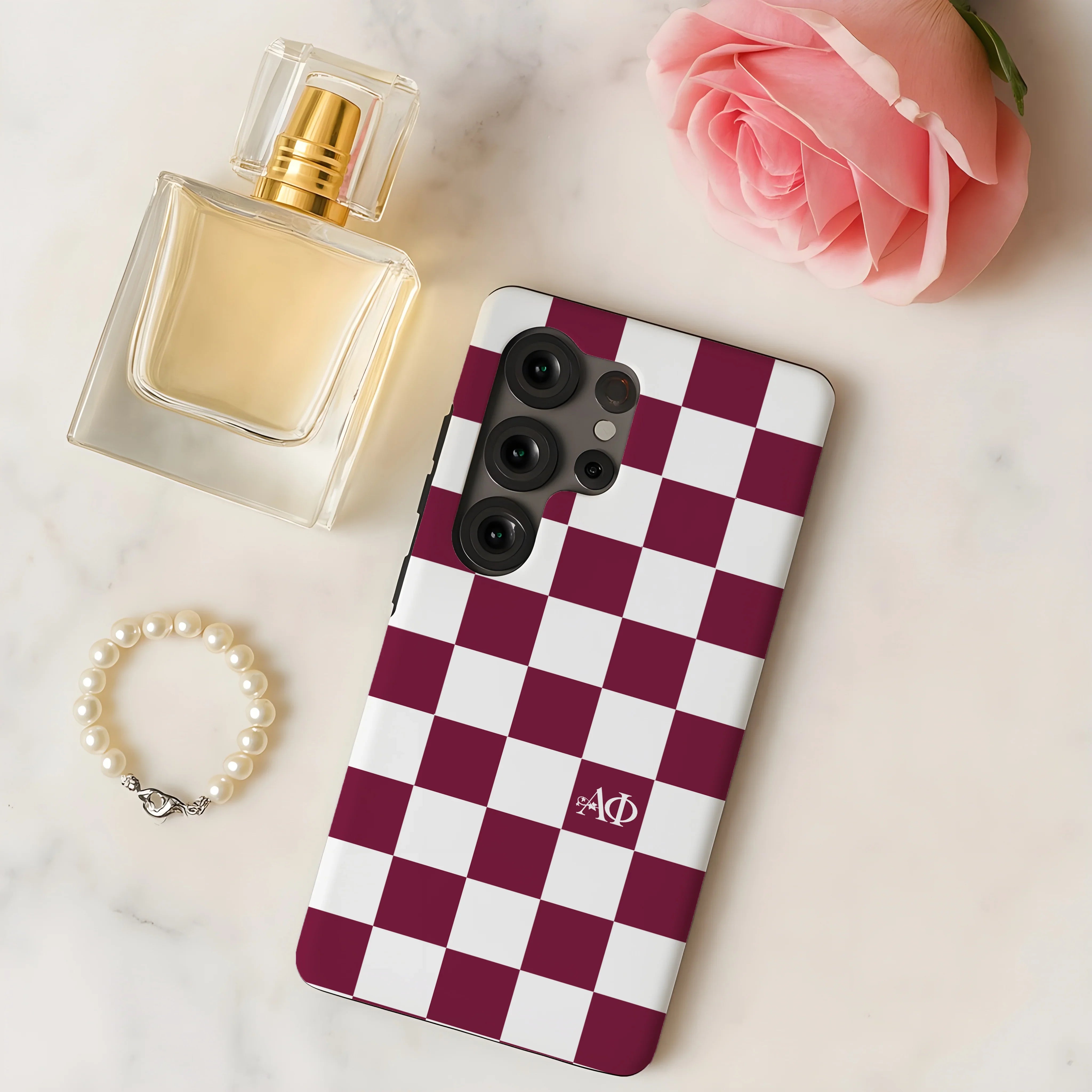 Alpha Phi Samsung Galaxy Mobile Phone Case - Bordeaux Check