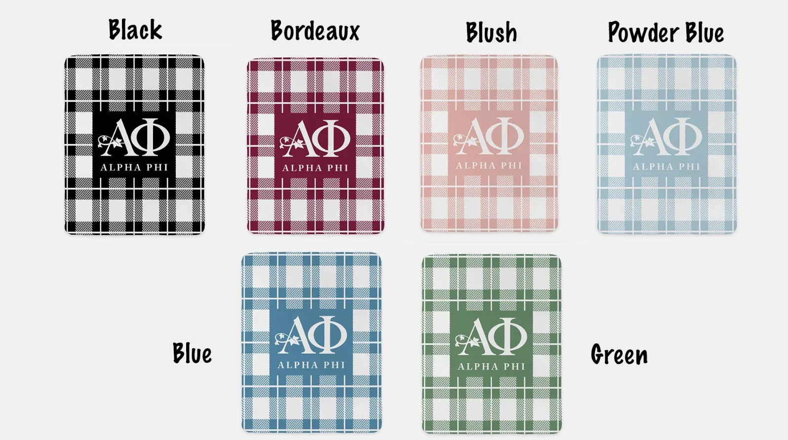 Alpha Phi XL 60x80 Plaid Sherpa Blanket Black Swatches