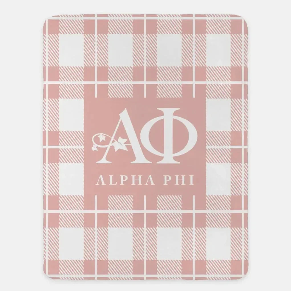 Alpha Phi XL 60x80 Plaid Sherpa Blanket Blush Throw Blankets