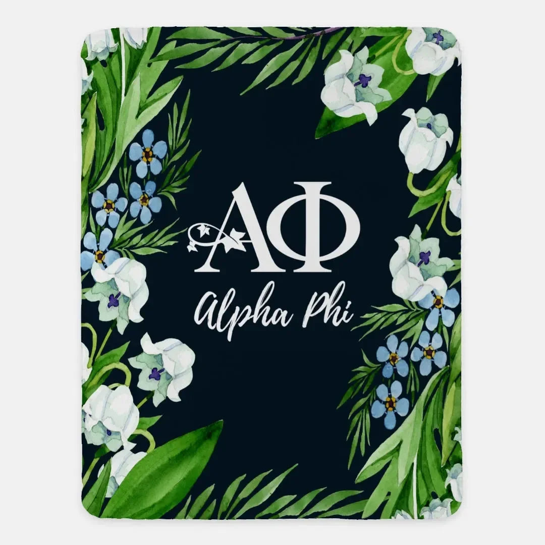 Alpha Phi XL 60x80 Sherpa Blanket - Lily Frame Throw Blankets