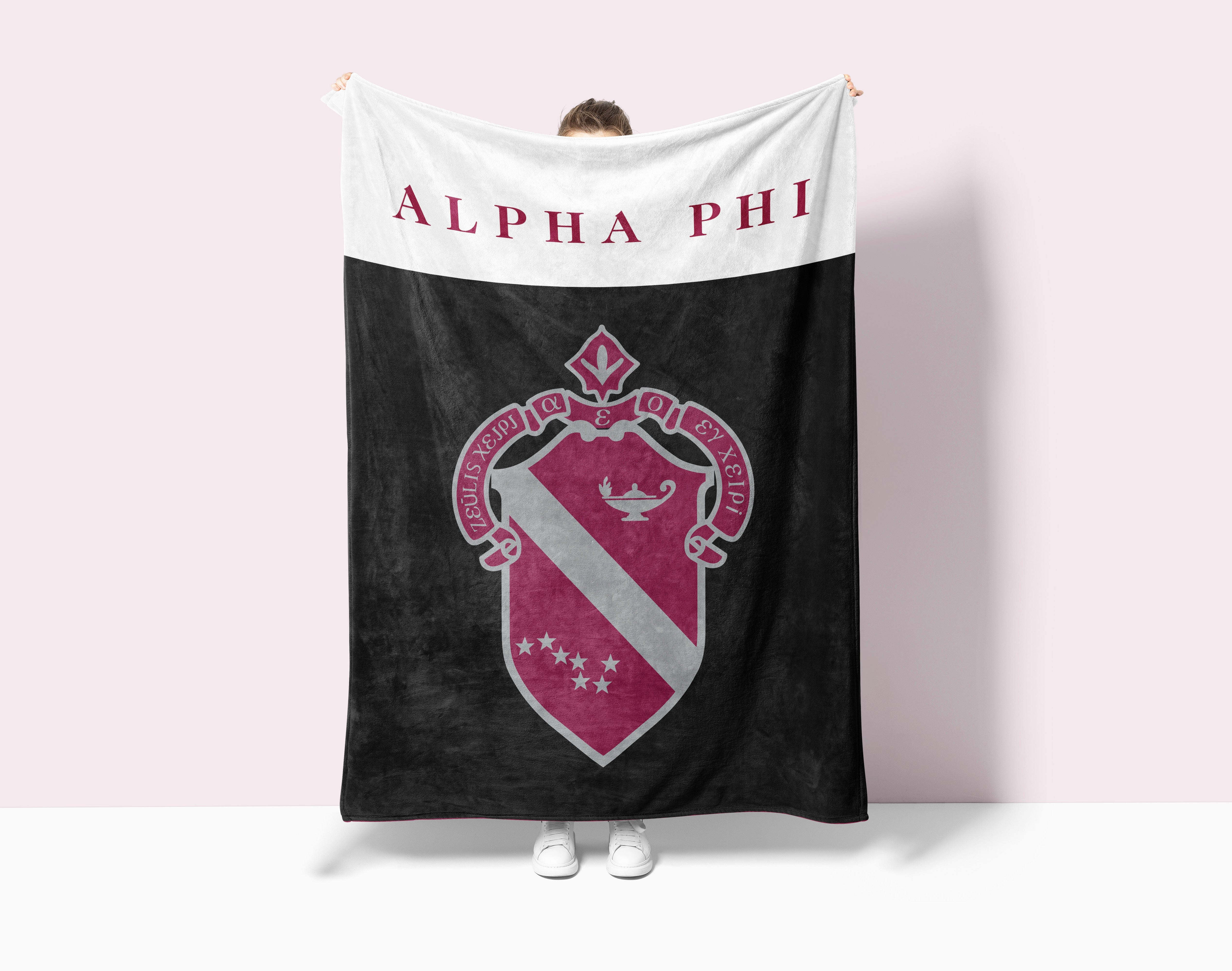 Alpha Phi Sherpa Blanket - XL 60x80 Wide Band Crest | Official Gifts