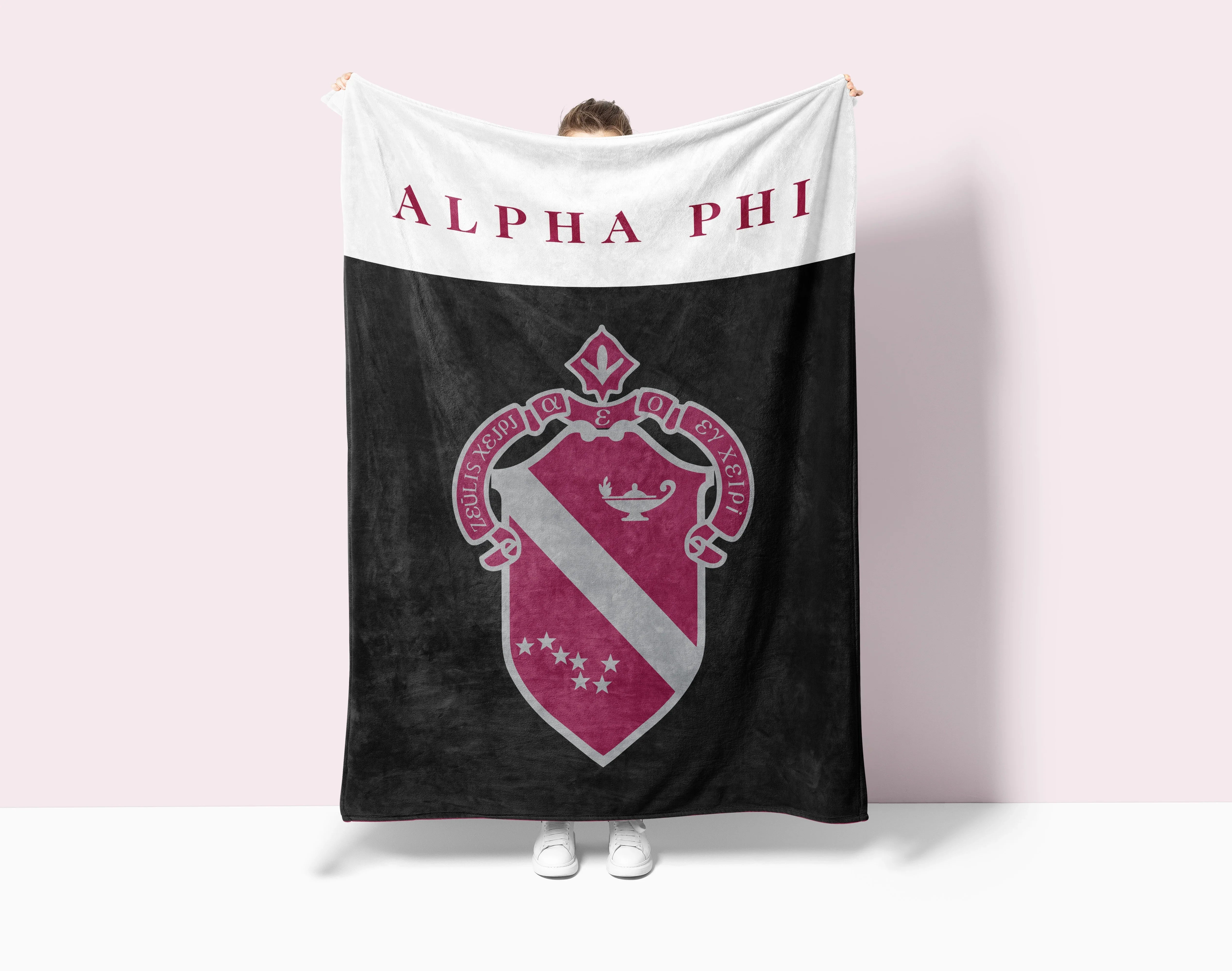 Alpha Phi Sherpa Blanket - XL 60x80 Wide Band Crest | Official Gifts