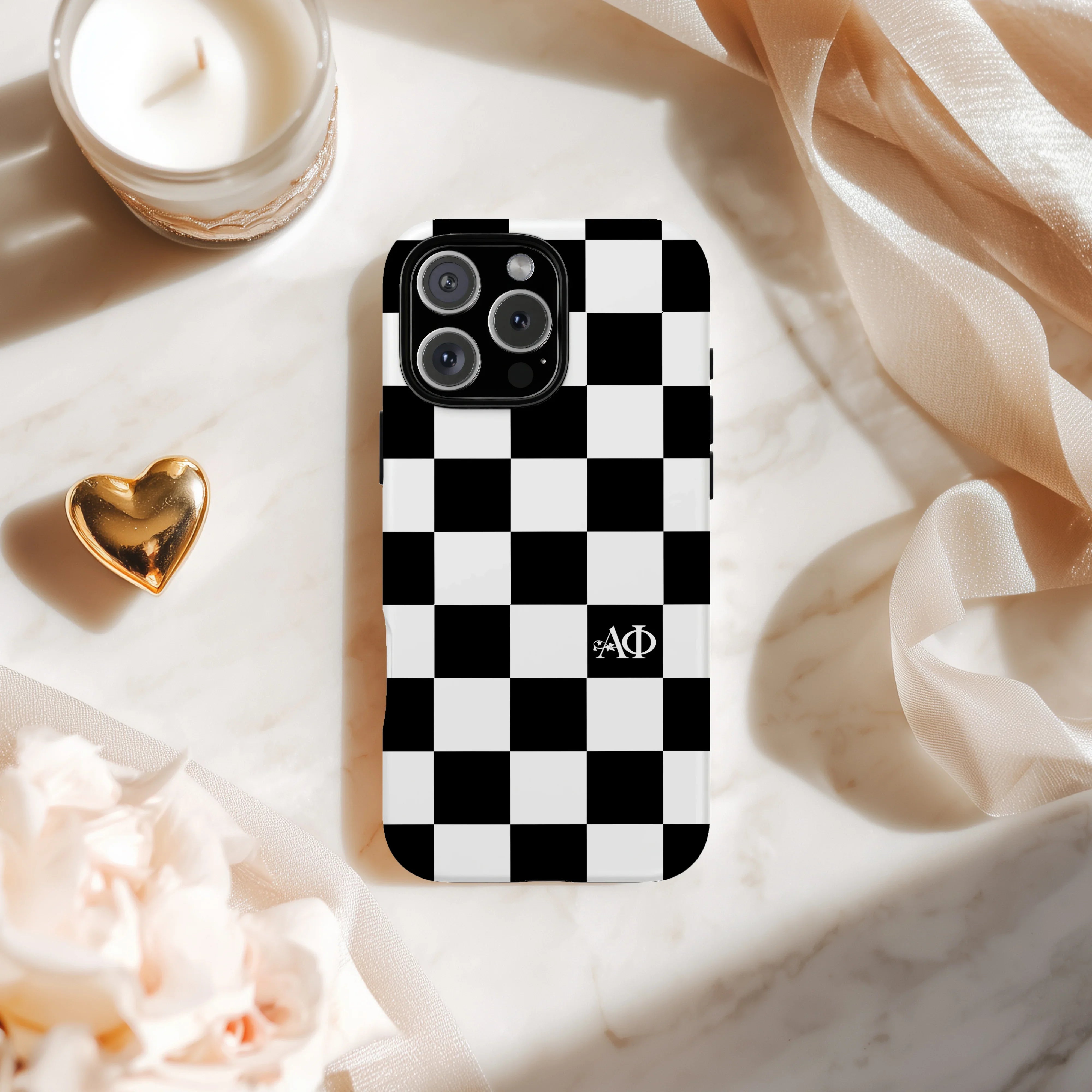 Alpha Phi iPhone Mobile Phone Case - Black Check | APhi Gifts