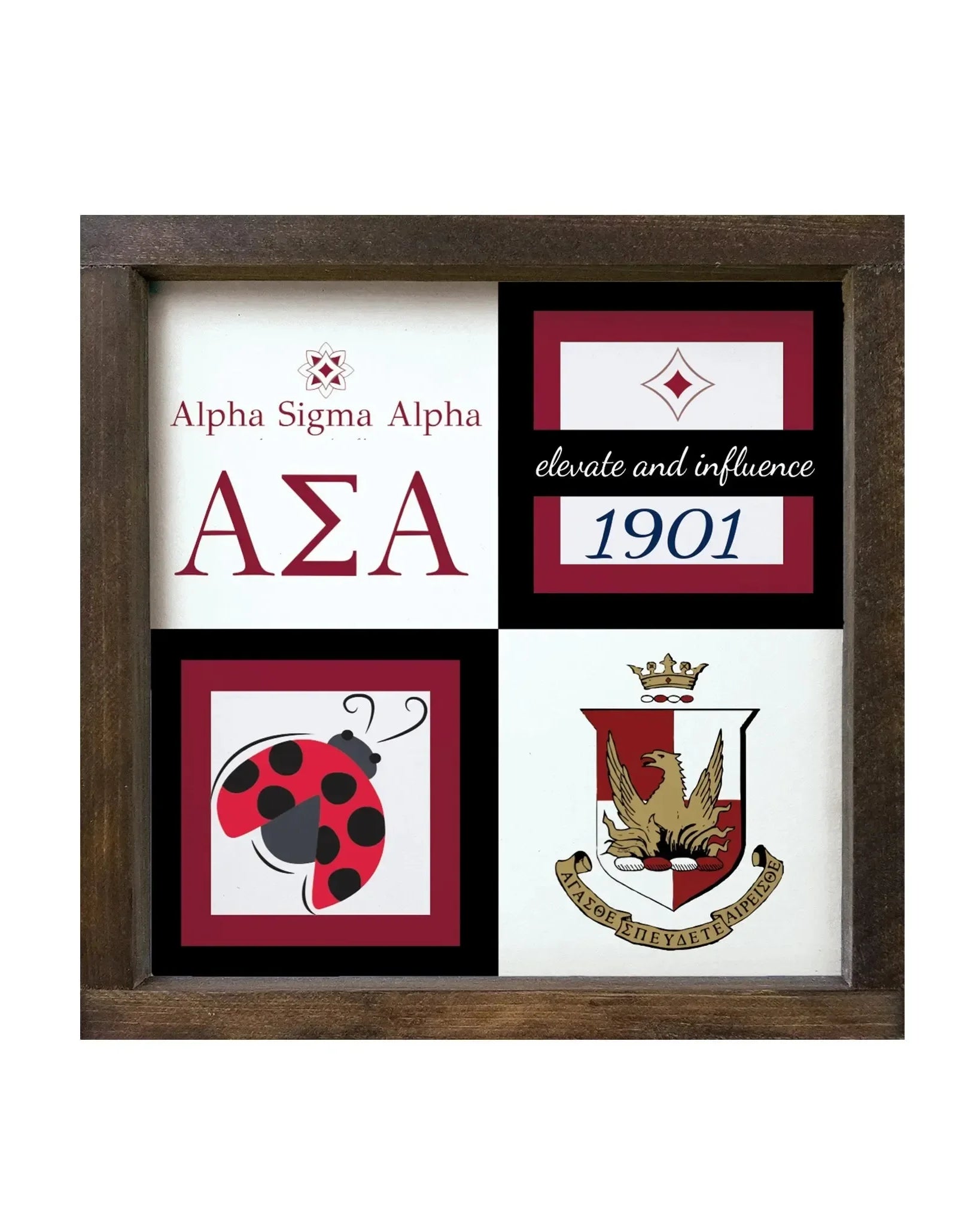 Alpha Sigma Alpha 12x12 Wood Framed Sign - Classic Color Block Walnut Stain Wall Art & Signs